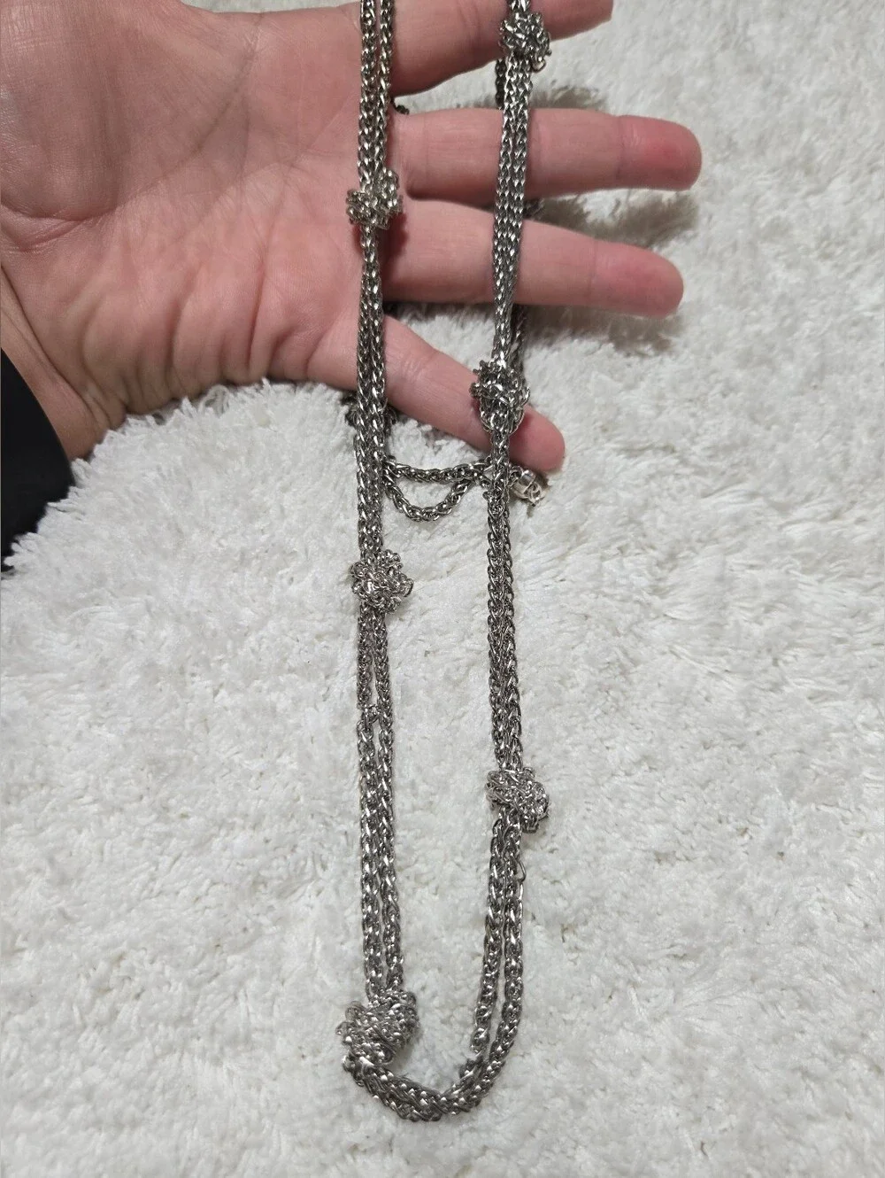 Ralph Lauren RLL Silver Tone Double Chain w/ Knots 34 1/4